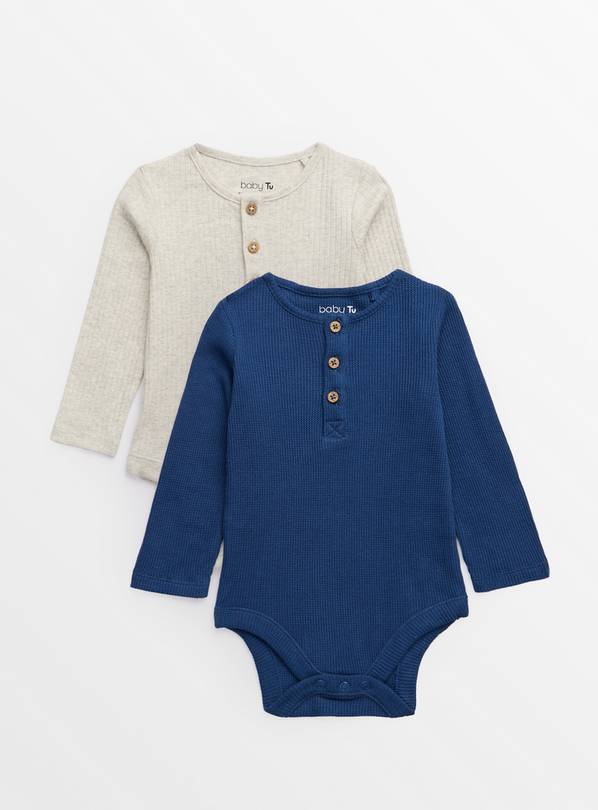 Grey Marl & Navy Ribbed Long Sleeve Bodysuits 2 Pack 6-9 months